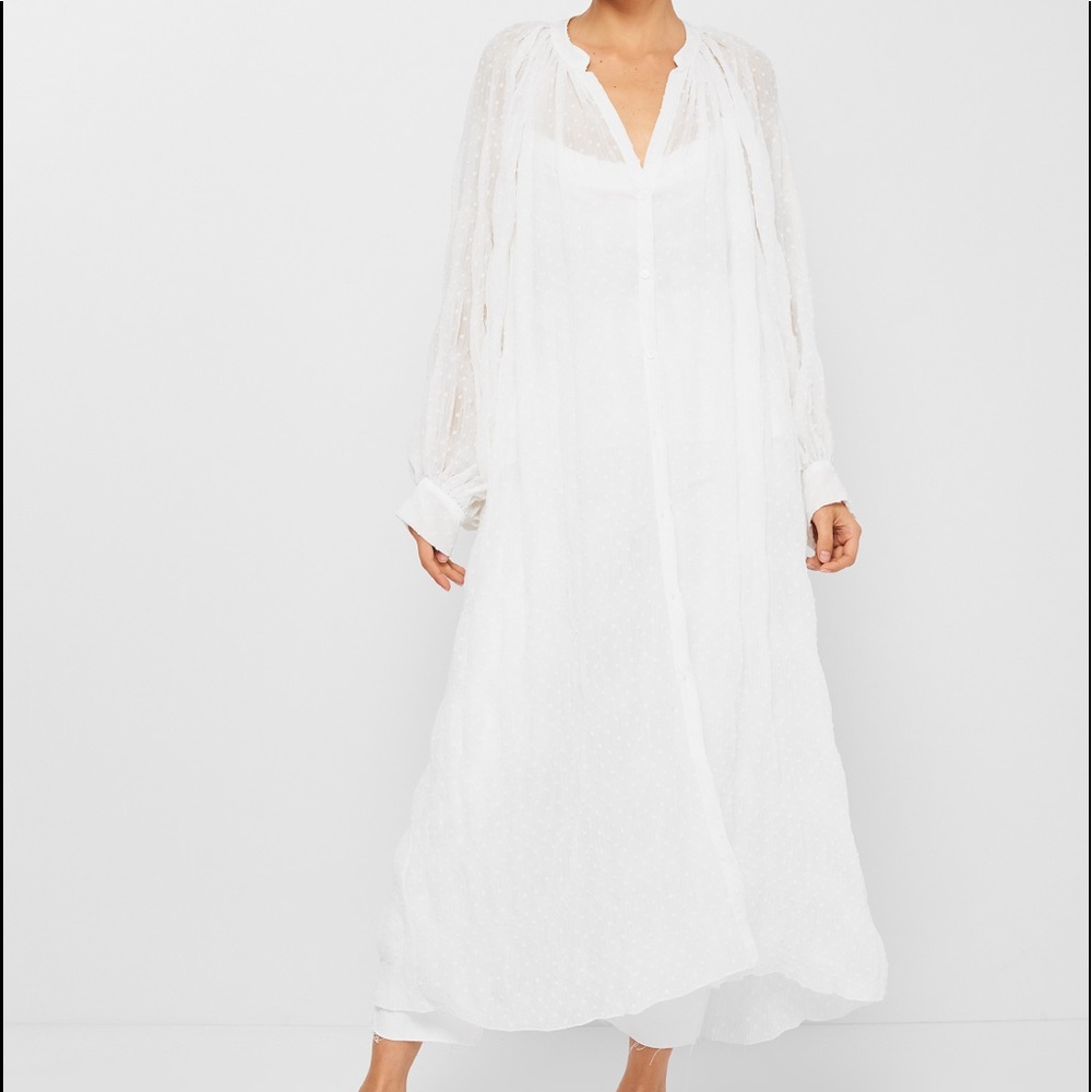 ZARA NEW MIDI DOTTED MESH DRESS SEMI-SHEER BALLOON SLEEVES WHITE SZ SMALL BNWT - Picture 1 of 2